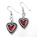 Red Heart Earrings, Red and Black Jewelry, Gift for girlfriend, Rocker Style, Silver Heart Earrings