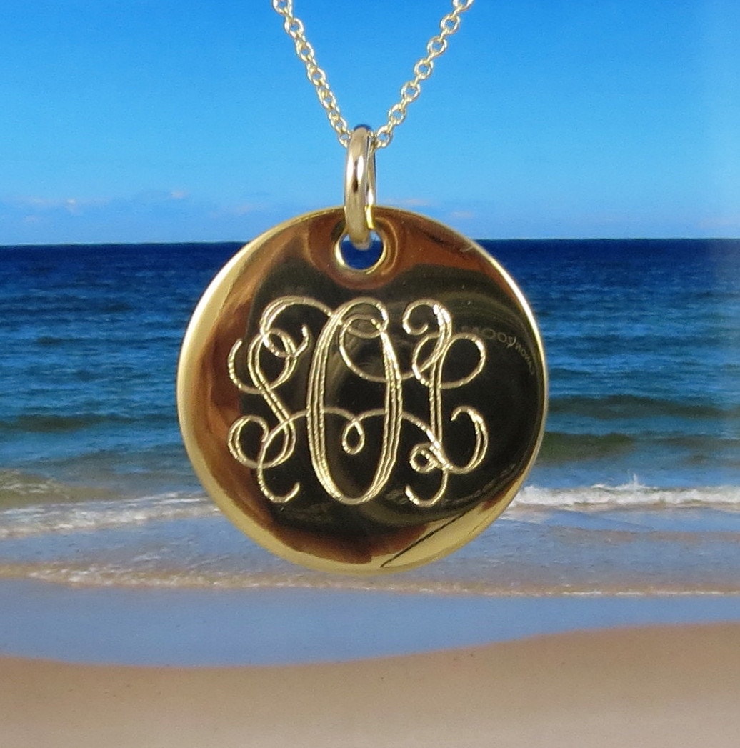 Gold Monogram Necklace 7/8 14K Gold Filled Disc by tiposcreations