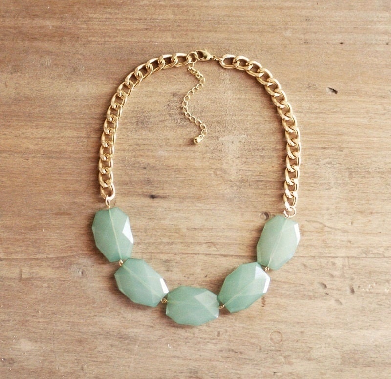 Aqua Mint Single Strand Statement Necklace