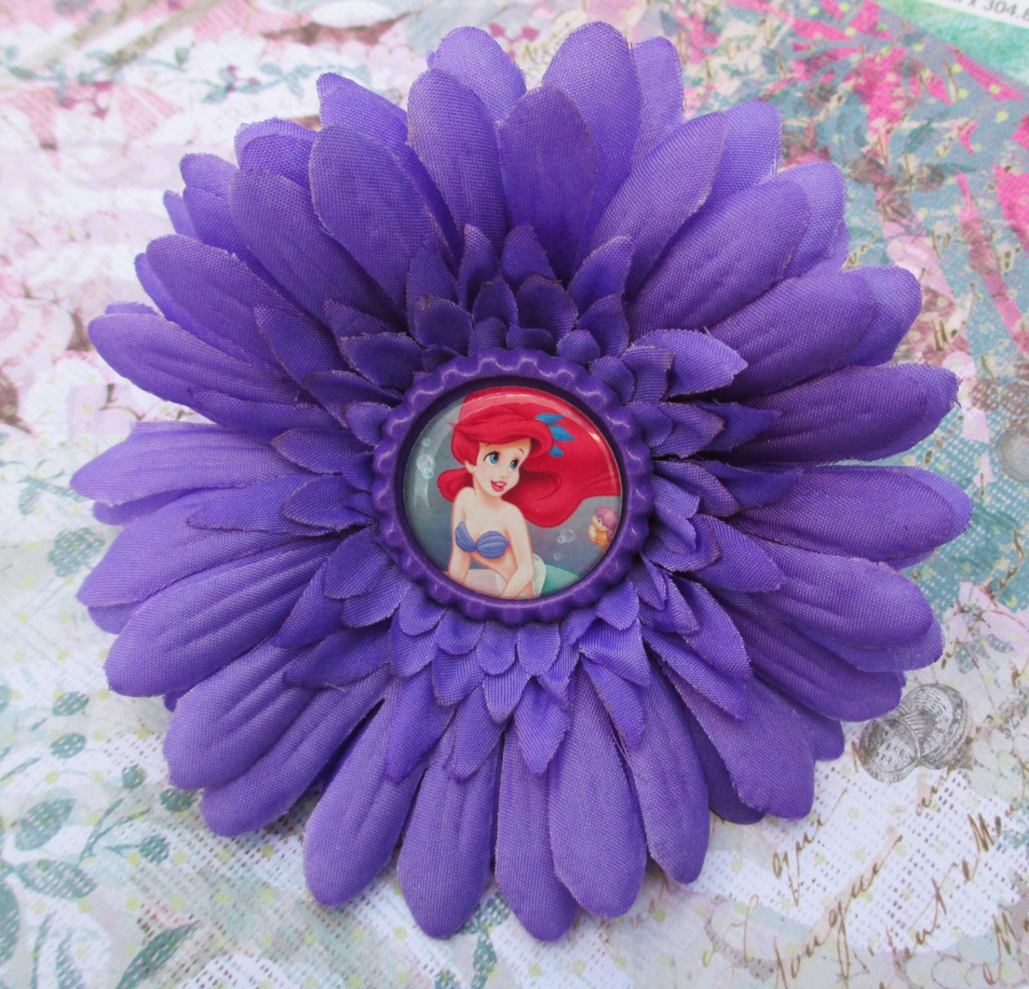 The Little Mermaid inspired hair clip Ariel purple flower hair accessories disney princess girls beach cute