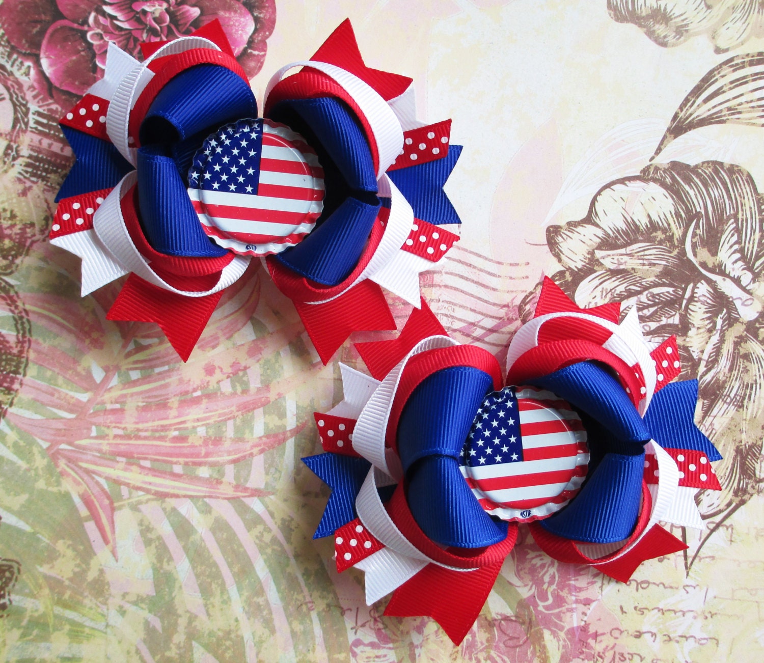 Red white and blue hair bow 4th of July hair bow patriotic hair bow USA America Boutique holiday bottle cap summer clippies