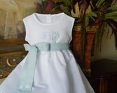 Nautical Toddler Girl White Linen Dress with Hemstitching Monogrammed Great for Beach Portraits