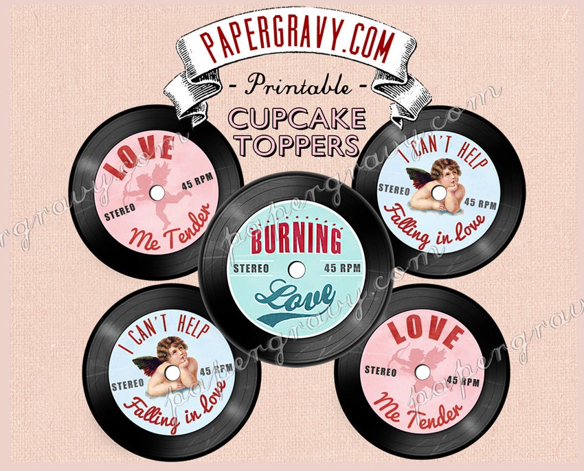 INSTANT DOWNLOAD Digital Printable Elvis Valentines Day Cupcake toppers Records gift tag Il_570xn