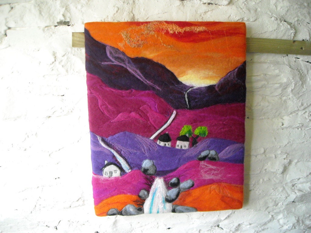 naive landscape, wet felted fiber art