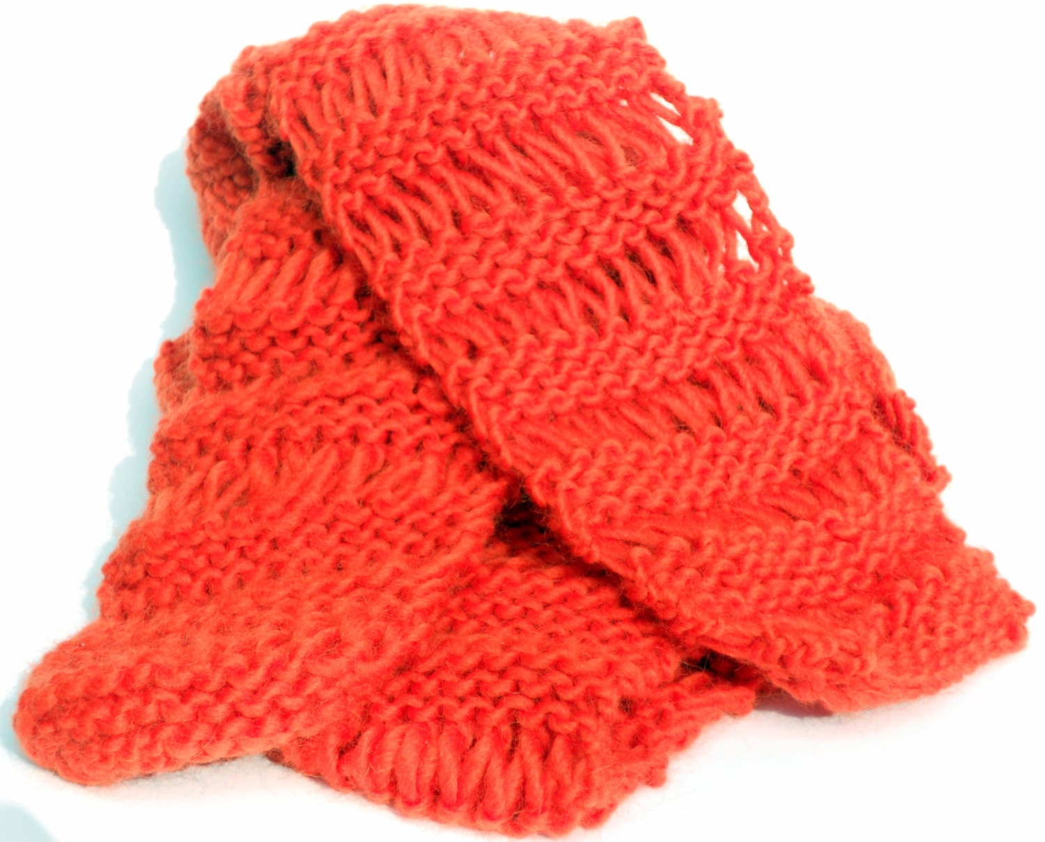 Long Orange Knitted Wool Scarf for Spring