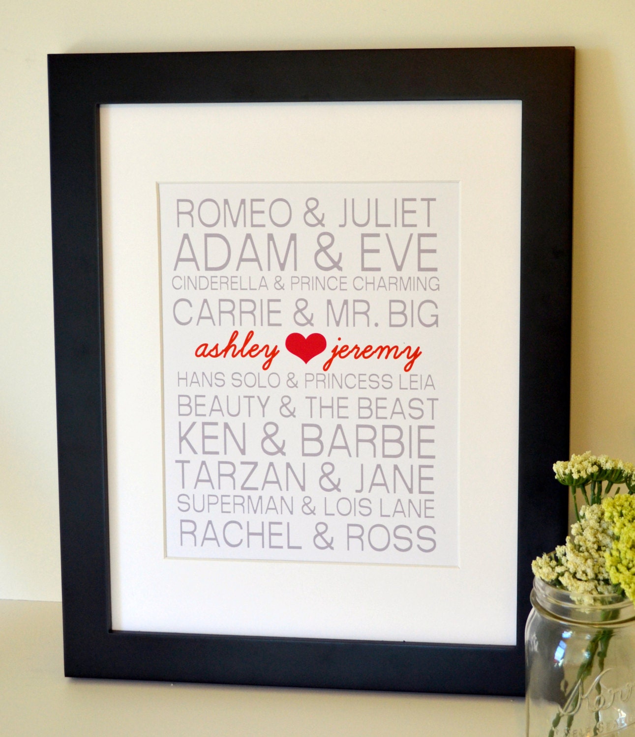 Famous couple 8x10 print - couples personalized subway art- wedding gift- engagement gift- romantic gift- gift for girlfriend