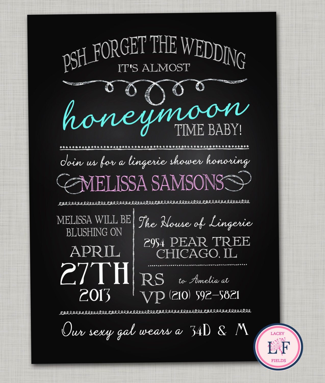 Lingerie shower invitation printable- chalkboard bachelorette invitation- forget the wedding- funny bachelorette invite