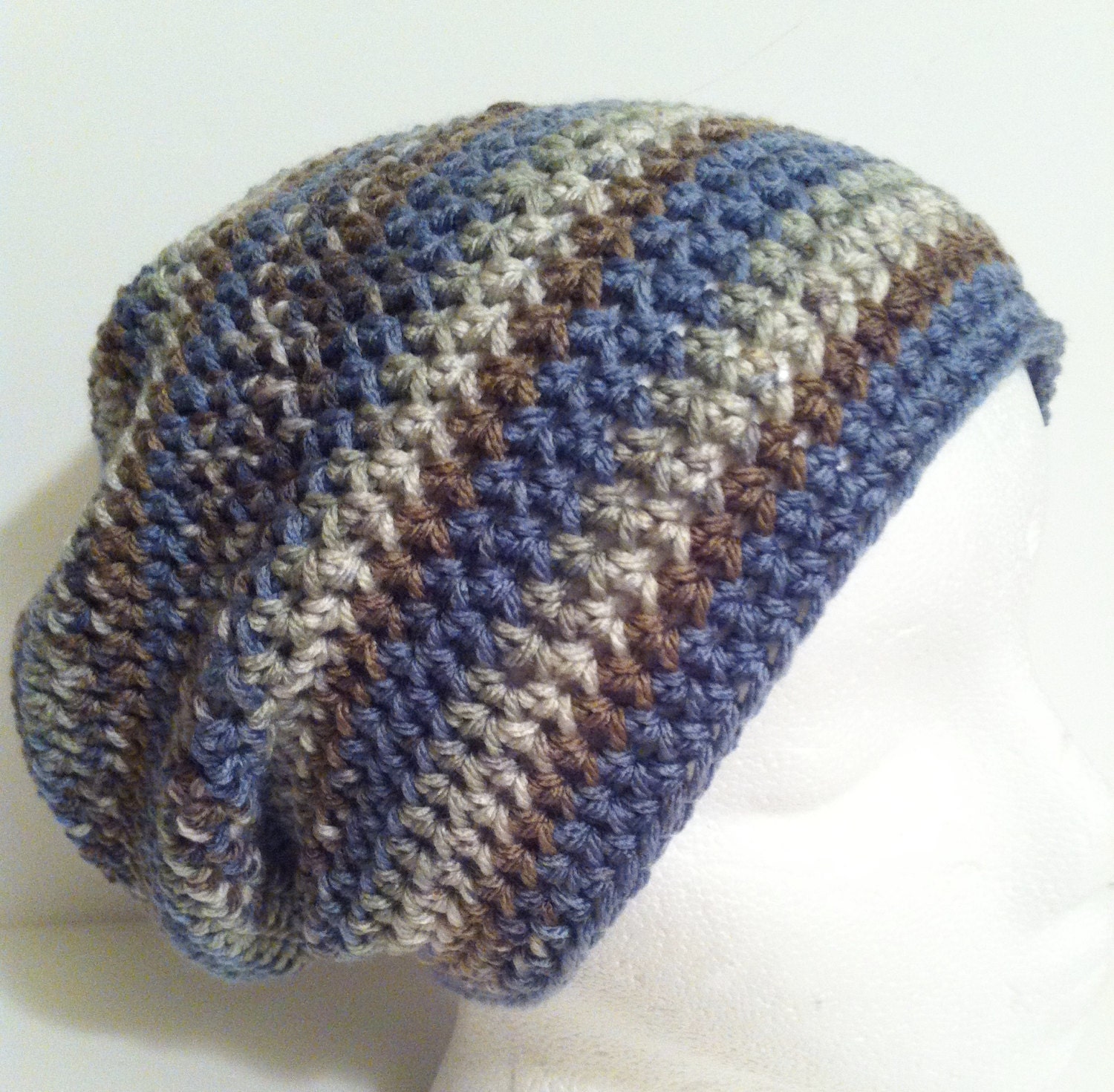 Crochet Slouchy Beanie, Unisex Gray Striped Hat, Hipster Crochet Beanie, Handmade Gifts, Ready To Ship