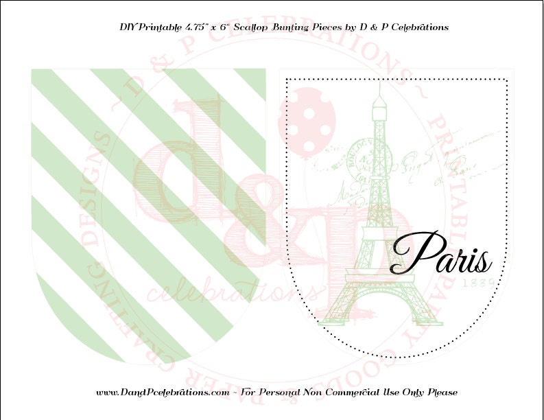 DIY Printable Paris Scalloped Bunting Pieces in Mint Green Il_570xn