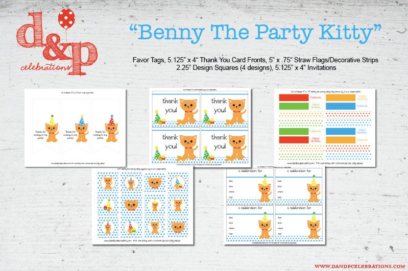 DIY Printable Benny the Party Kitty Collection INSTANT DOWNLOAD Il_570xn