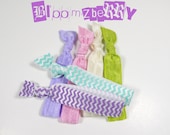 6 pcs Elastic Hair Tie - Lavender, and Aqua Chevron, Lavender, Pink, Ivory and Neon Lime -  Easter/Spring/Summer - Toddler to Adult