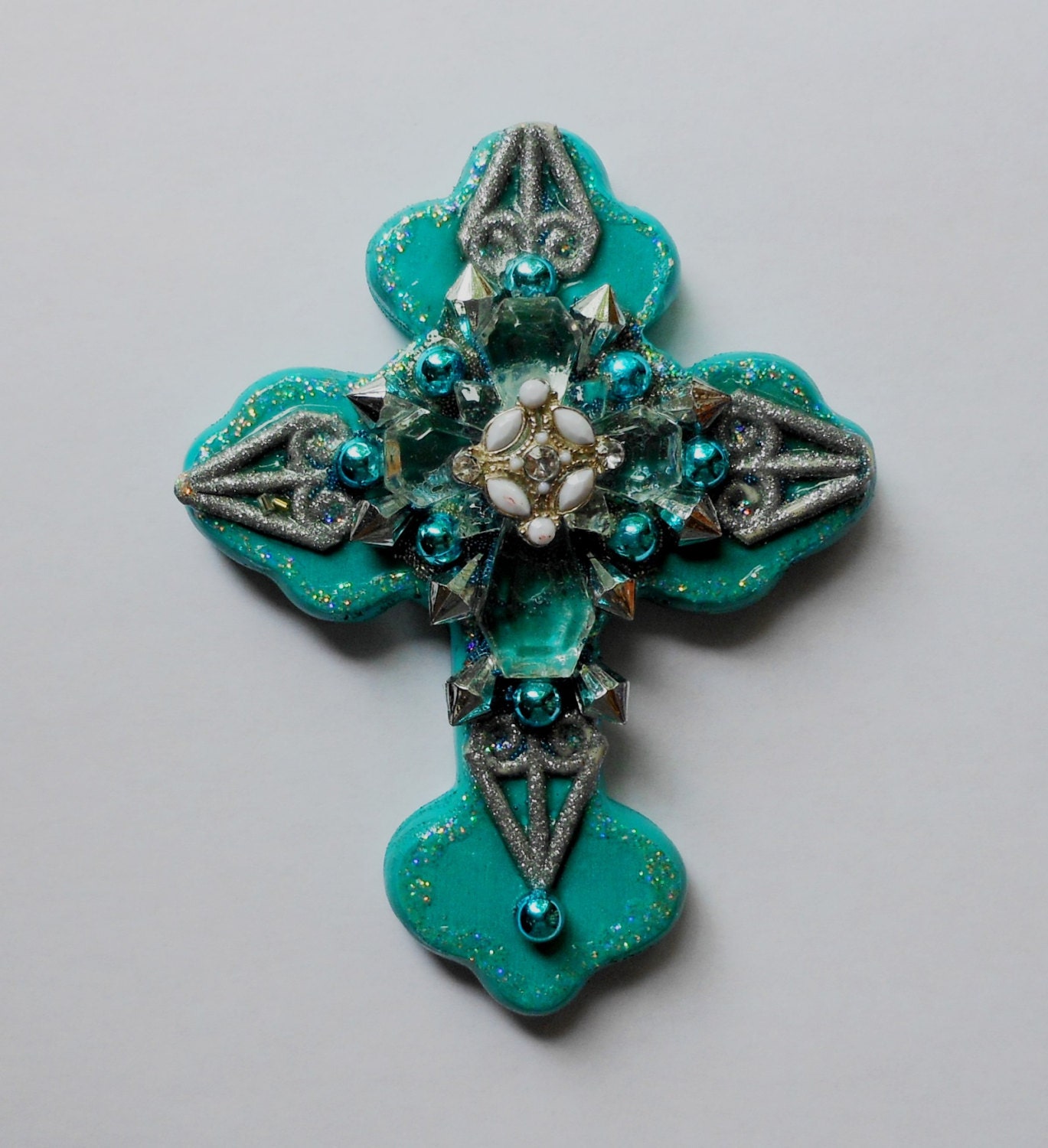 OOAK hand painted found object recycled eclectic wall cross