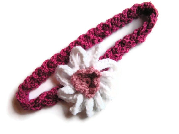 Daisy braided headband, crochet, custom made to order.