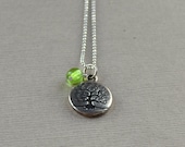 Tree of Life Silver Pendant Lime Green Necklace Glass Bead Minimalist Tierracast Pewter Modern Fashion Jewelry Teen Girl Free Shipping