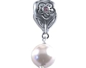 Pearl Drop Sterling Silver European Charm Bead w/ Purple CZs for European Bead Bracelets