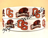 7/8" - Oregon State Beavers Grosgrain Ribbon Football - 10 yard roll - OSU