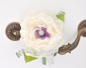 Ruffled rose Cream fabric flower corsages, buttonholes, lapel corsages, boutonnieres, wedding, Prom flowers