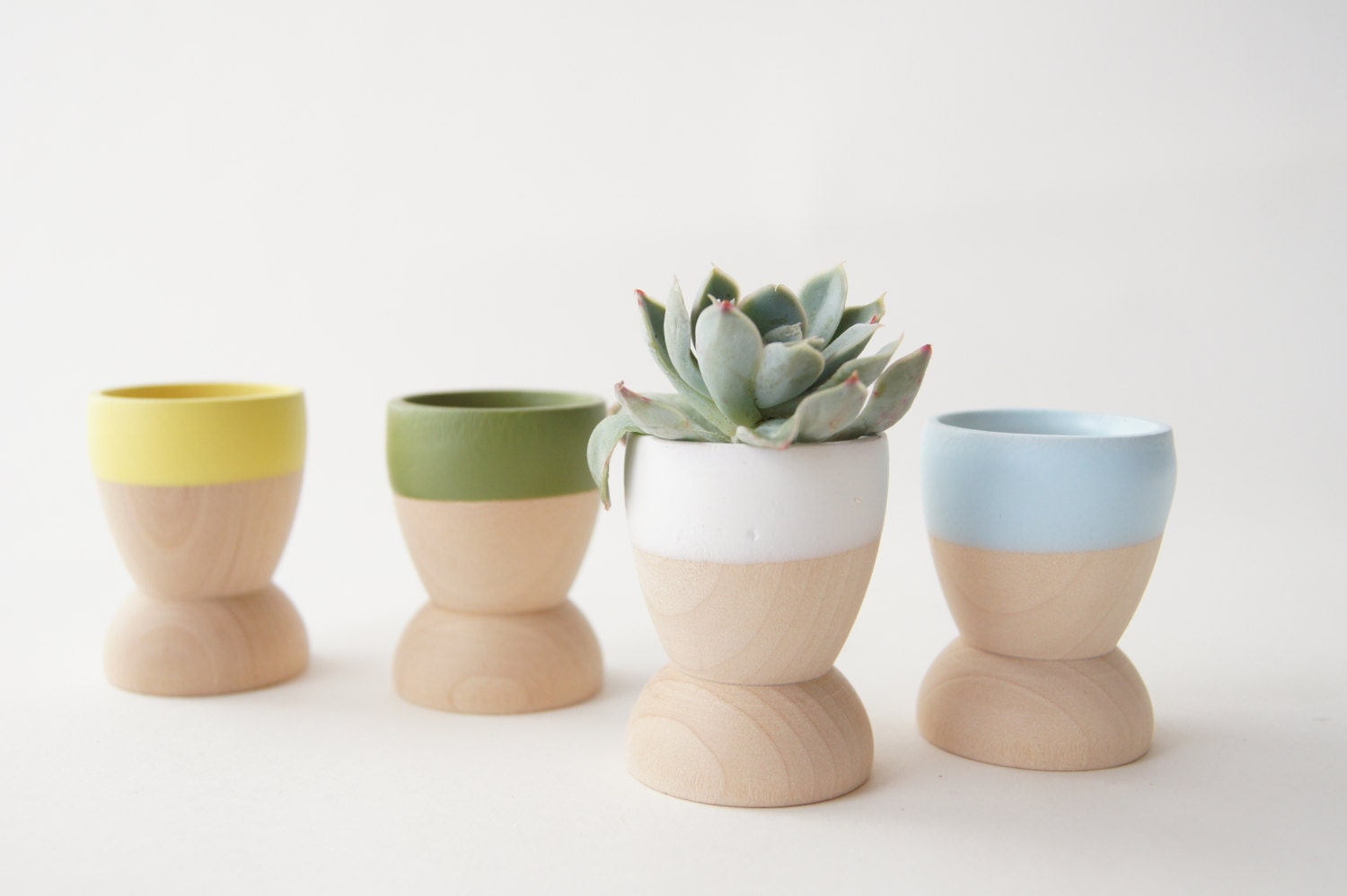 Mini Planters set of 4, Blue, Green, Yellow and White, Natural Wedding, Spring Decor - WindandWillowHome