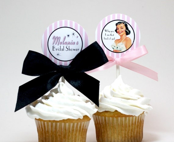 Retro Bridal Shower / Lingerie Shower Cupcake Toppers - SATIN AND LACE Printable Il_570xn