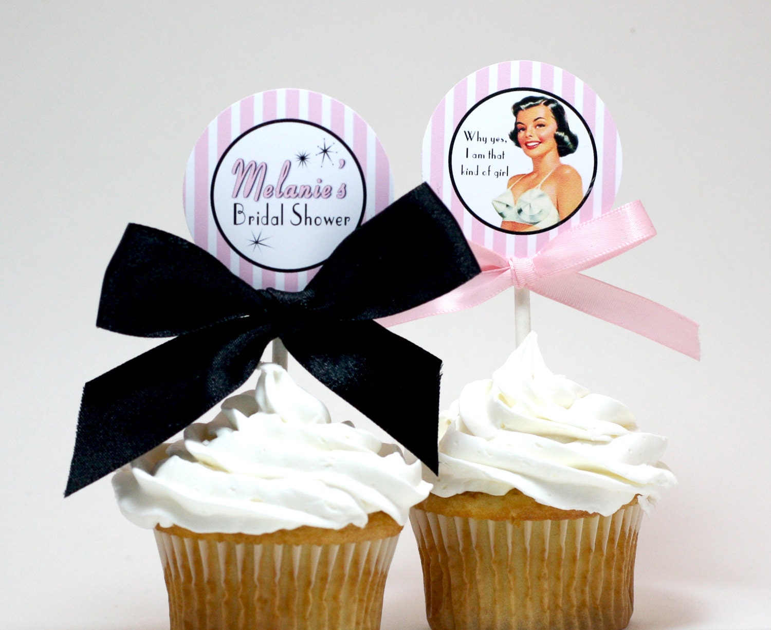 Retro Bridal Shower / Lingerie Shower Cupcake Toppers - SATIN AND LACE Printable