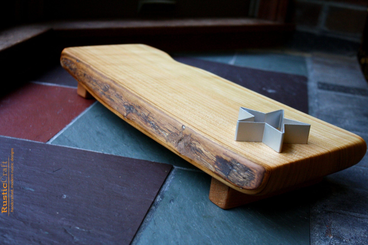 5th Anniversary Gift- Black Cherry Footed Cutting Board -Handcrafted Rustic Engagement Gift 352