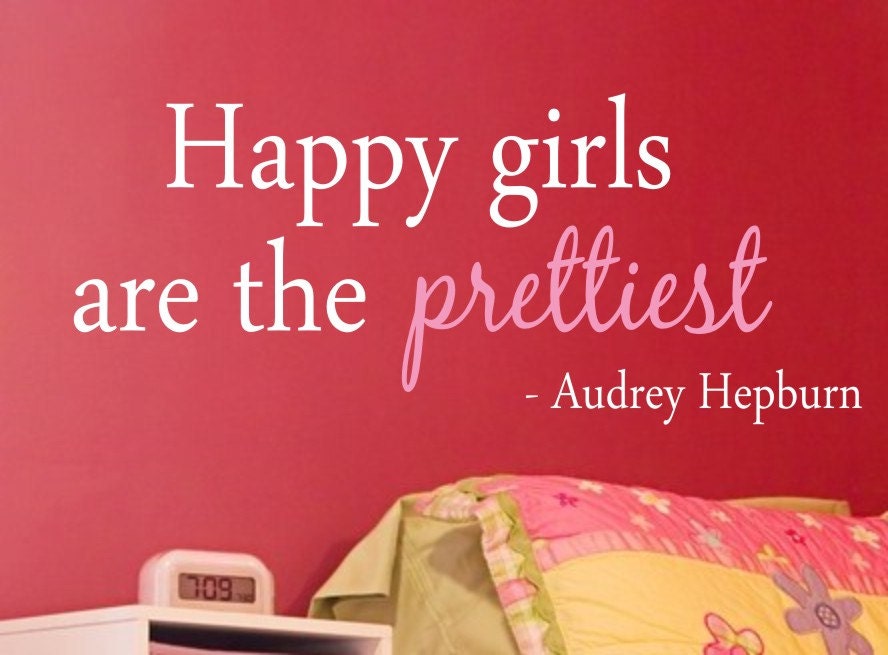 Audrey Hepburn Happy Girls Are Vinyl Wall Decal - Children/Teen Vinyl Wall Art - Bedroom Vinyl Lettering