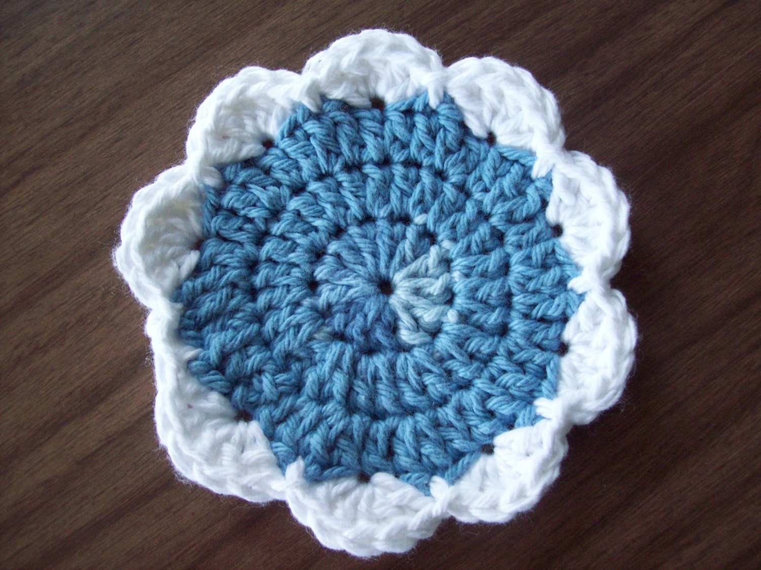 Hand Crochet Coaster Set of 4, Blue and White, Cotton Yarn, Housewares, Hostess Gift, Mother's Day Gift