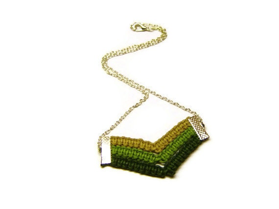 Green Necklace, Ombre Green, Chevron Necklace, Cord Rope Necklace, Macrame Necklace, Knot Necklace, Arrow Necklace, OOAK