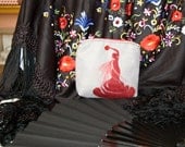 Grey felt pouch with red Flamenco motif, Purse, Makeup bag, Pencil case, Needle felted, red dancer