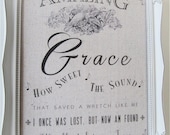 Amazing Grace Original Hymn Print on Fabric - 8 x 10" - PRINT ONLY