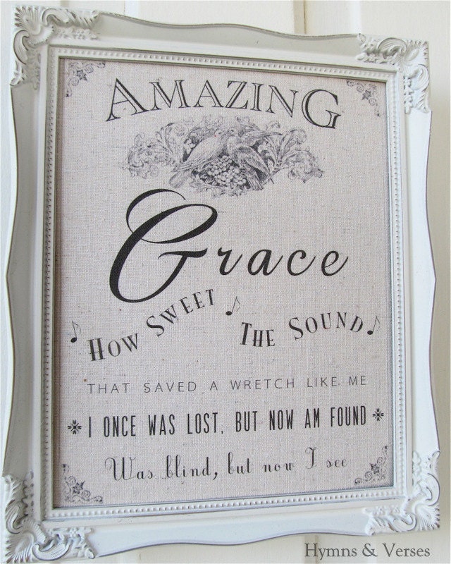 Amazing Grace Original Hymn Print on Fabric - 8 x 10" - PRINT ONLY