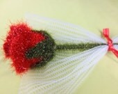 Crochet Flower Applique - Red Rose in Acrylic//silvery thread, Available in all colors,