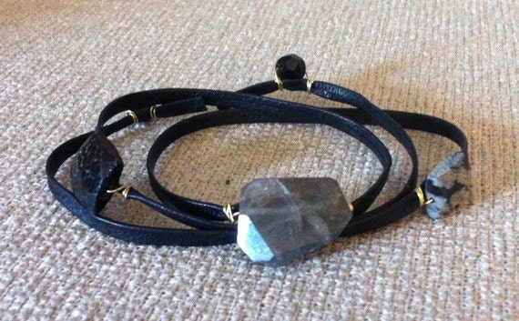 Leather Wrap Bracelet with Faceted Labradorite and Jasper