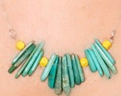 Tibetan Turquoise "Ray" Necklace - Slender Teardrop Shapes on a Sterling Silver Chain