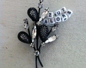 Black and Clear Rhinestone Vintage Flower Pin with "Zut Alors" Expression
