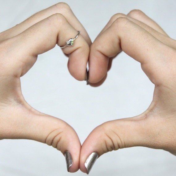 Tiny Heart Knuckle Ring/Toe Ring , 925 sterling silver Adjustable Ring w. open back...Toe Ring/Knuckle Ring/Pinky Ring/Kids Ring
