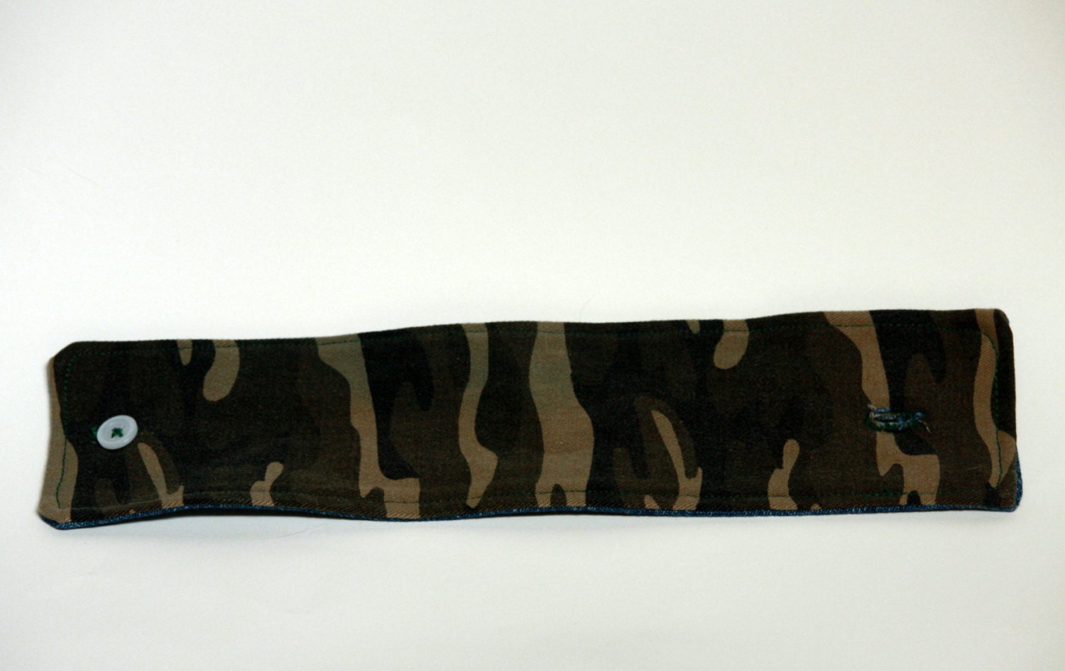 Camo and Denim Wrist Cuff - Unisex  - Bracelet- Upcycle - Free Shipping