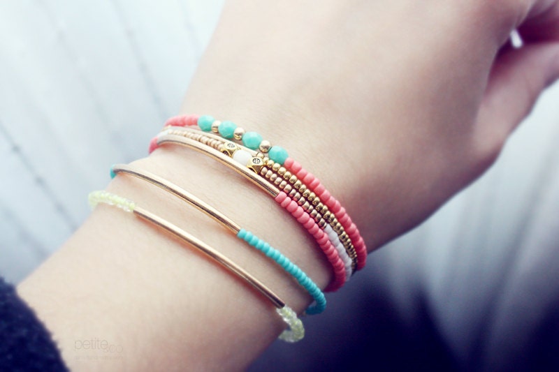 coral gold bar bracelet - minimalist jewelry - friendship bracelet