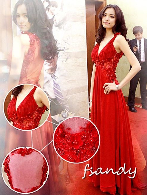 Customized  red chiffon prom dress, evening gown , bridesmaid dress ,party dress