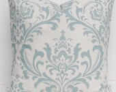 Blue Damask Pillow Cover decorative throw 20x20 blue natural traditions village same fabric front / back FREE SHIP