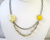 Yellow Necklace Yellow Beaded Necklace Yellow Flower Necklace Yellow Bridesmaids Necklace Floral Jewelry Golden Yellow Double Layer Necklace