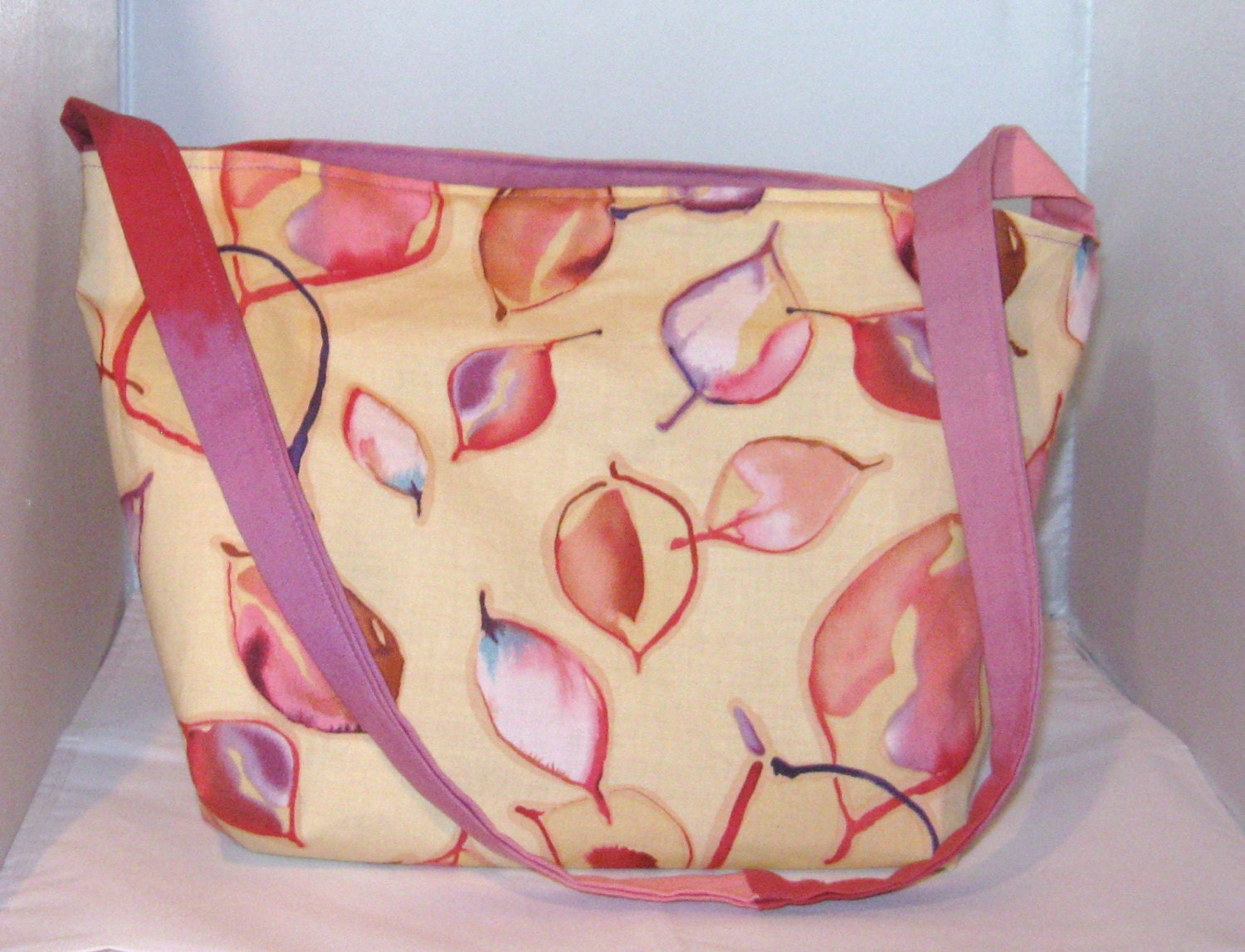 Painted Leaves and Hand Dyed Reversible Tote Bag