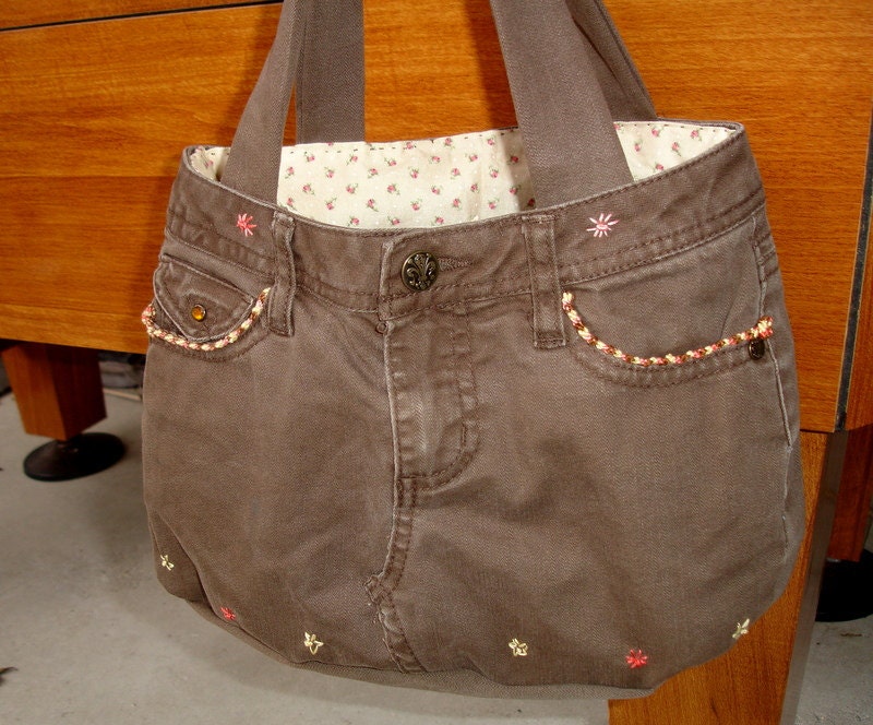 Girls Brown Jean Purse, Upcycled  Brown Denim, teens, girls, small handbag,