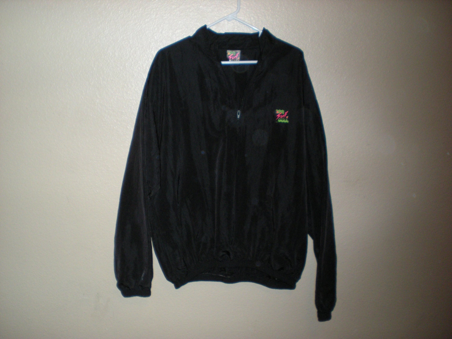 90s black iridescent surf style windbreaker