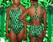 90s nike green one piece swim suit