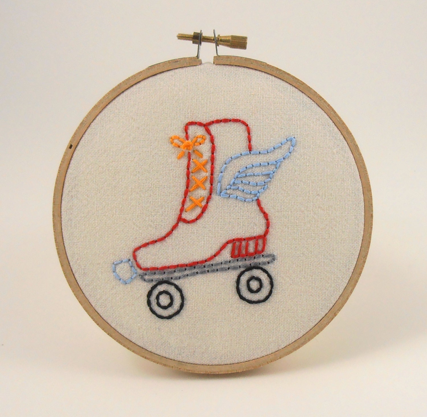 Roller Derby Hoop Art - Hand Embroidery - Wall Hanging