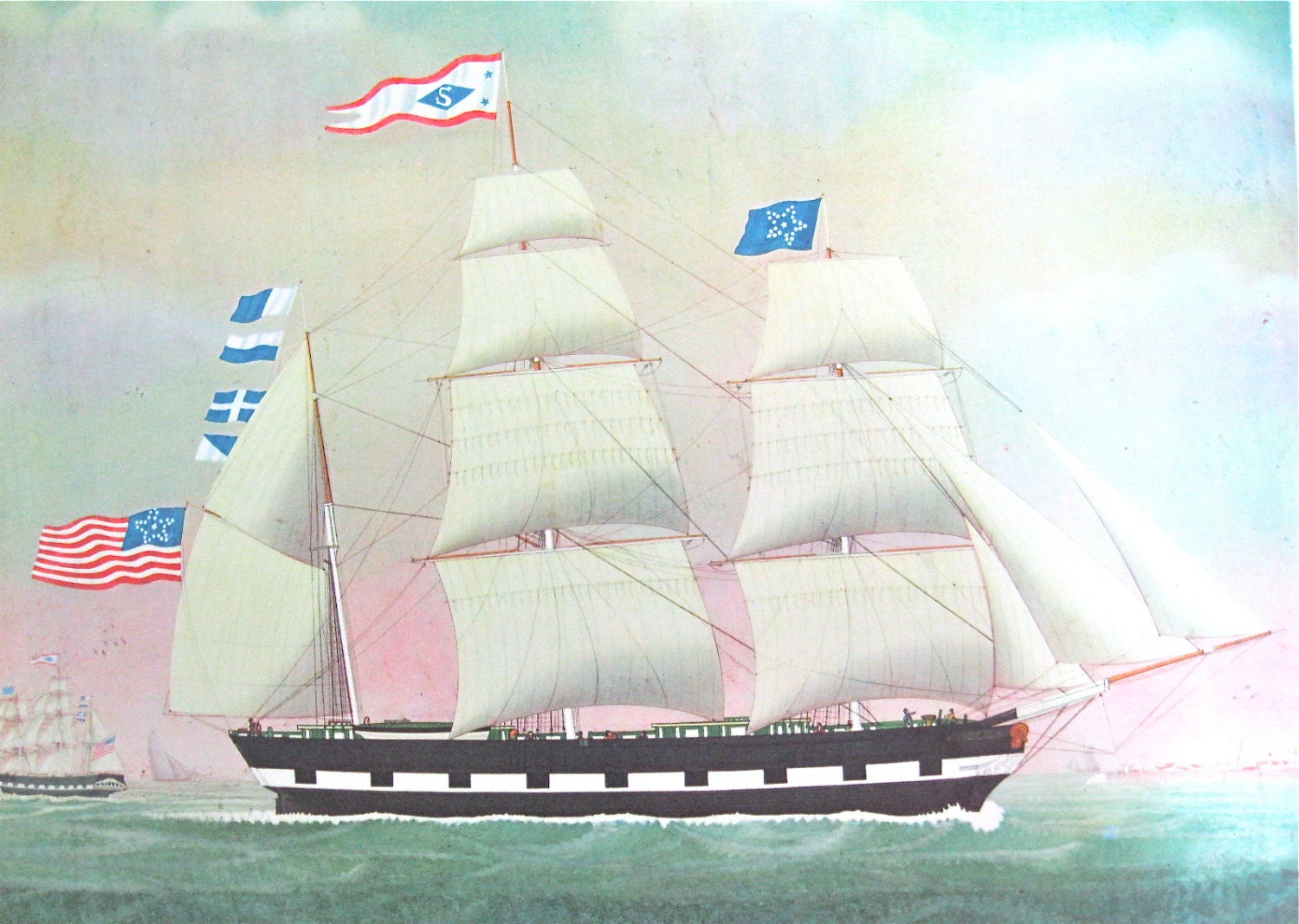 Vintage Nautical Art Print Saxony of Boston P. Weyts Antwerp Framable Art Home Decor Sailing Hobby Enthusiast