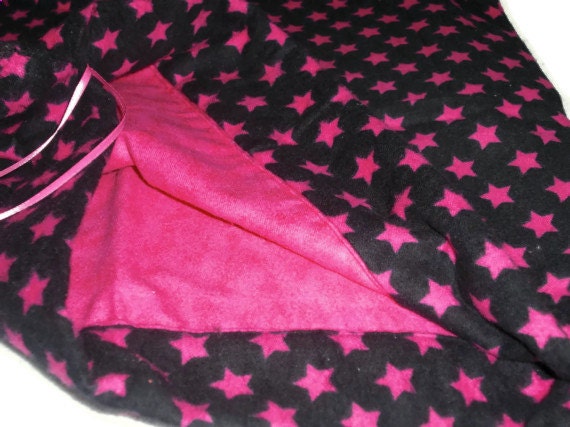 Handmade large drawstring bag pink stars in black and pink  punk teen pirate emo rock star rockabilly trendy