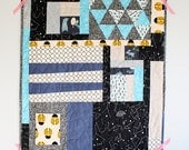 Black White and Blue Baby Quilt Ladybugs