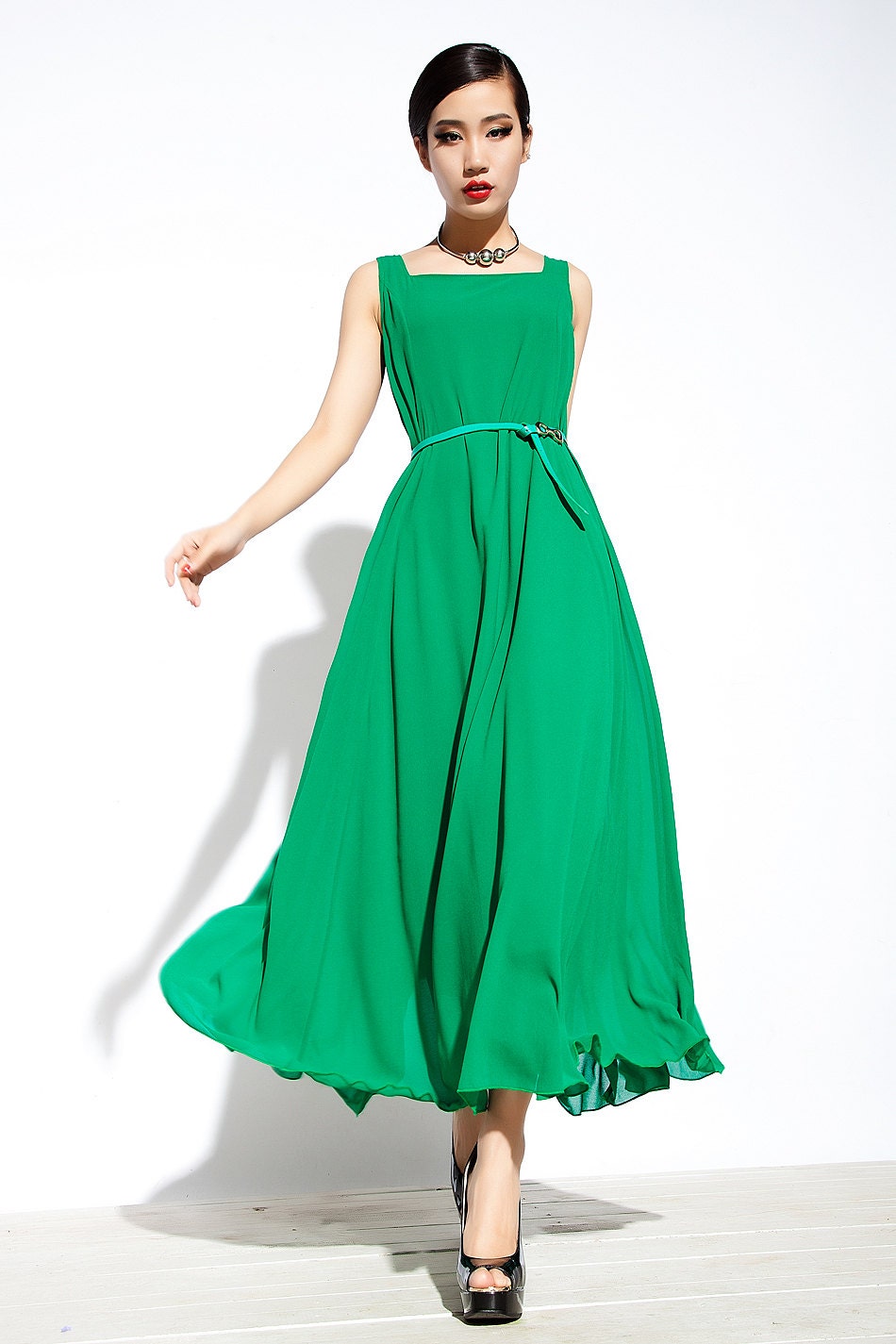 Maxi Dress Unique Sundress in Green Summer Long Dress - YL1dress